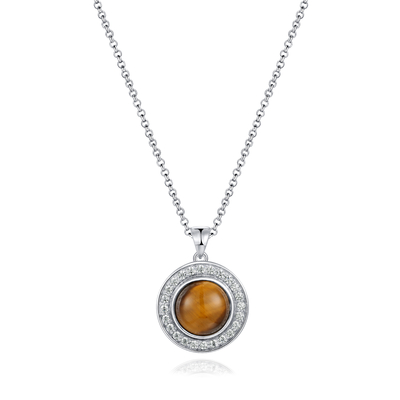 Vrouwen 925 Zilveren Halfedelsteentegenhanger om Rhodium Plateren Tiger Eye Stone Pendant
