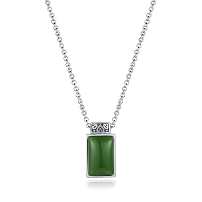 2.08g 925 Zilveren de Parelketting 9x14mm Rechthoek Groene Jade Pendant van de Halfedelsteentegenhanger