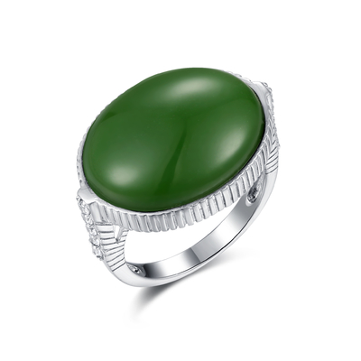 Boogschutter Birthstone Groene Jade Ring Sterling Silver 16x20mm Ovale Vorm