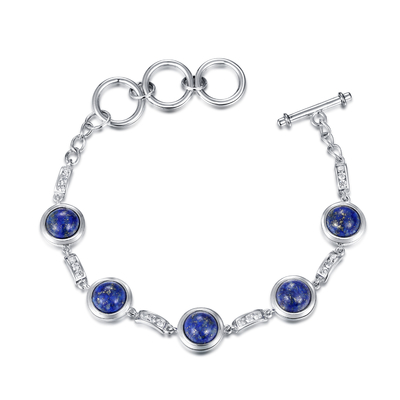 Birthstones 925 Sterling Silver Bracelet   Ronde Lapis lazuliarmband